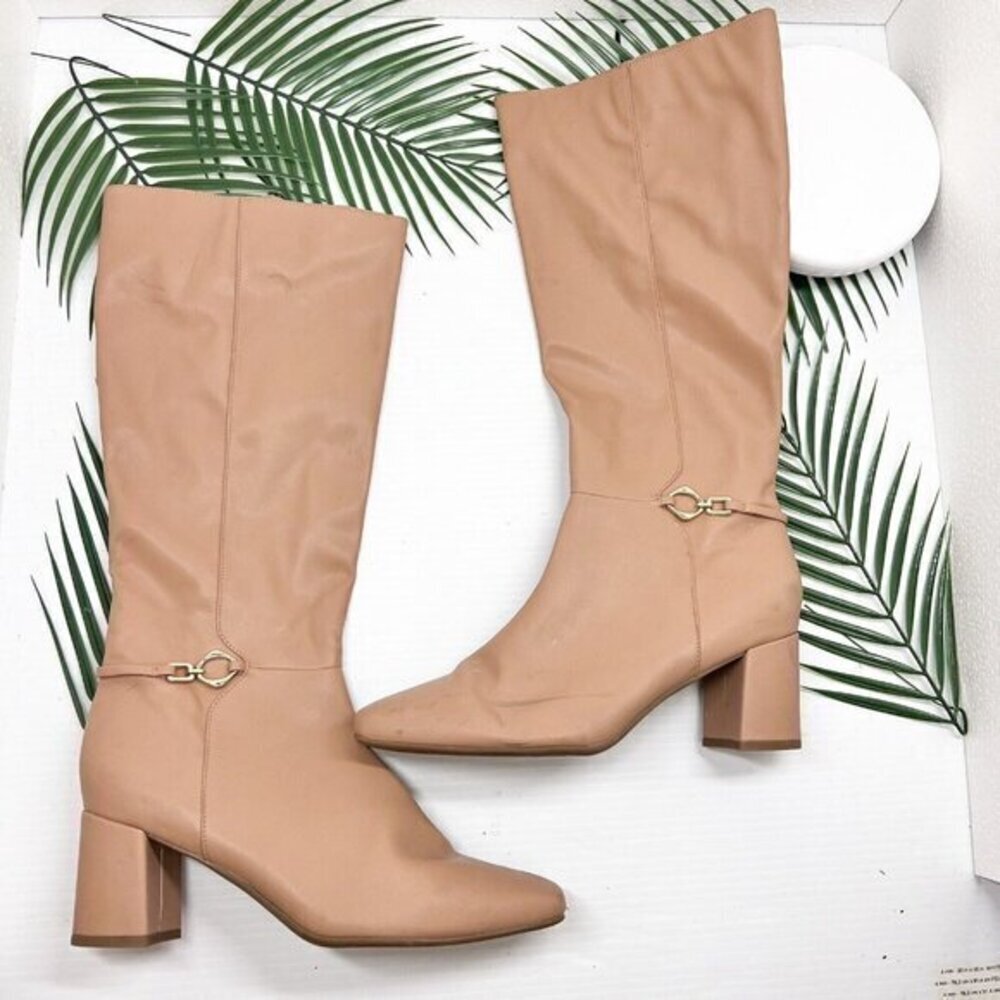 Naturalizer Women's Waylon Tan Faux Leather Square Toe Knee High Boots Size 11M